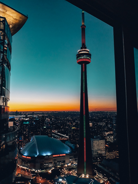 cn tower at sunset