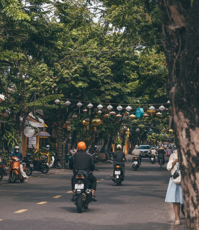 motorbikes in the streets of hoi an vietnam