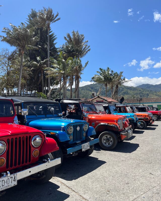 jeeps in salento carrying passangers to the cocora valley