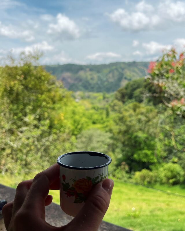 drinking coffee in the mountains of Colombia