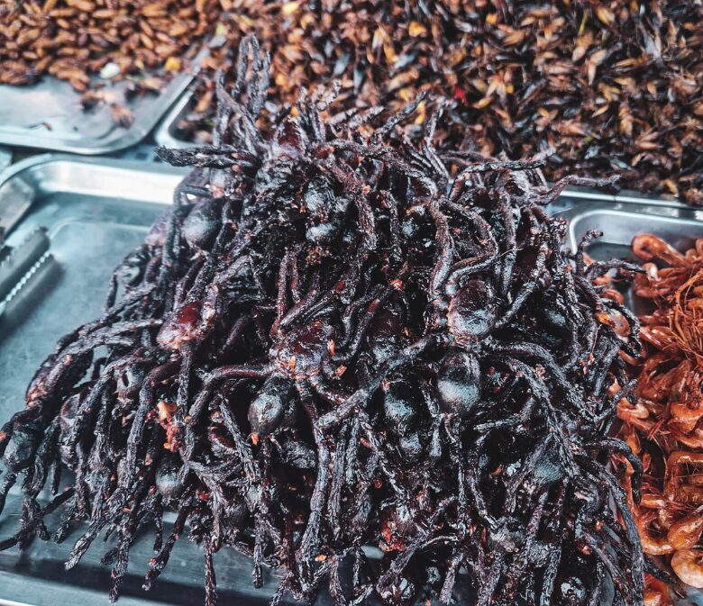 Fried tarantulas in at the Phnom Penh Street Market