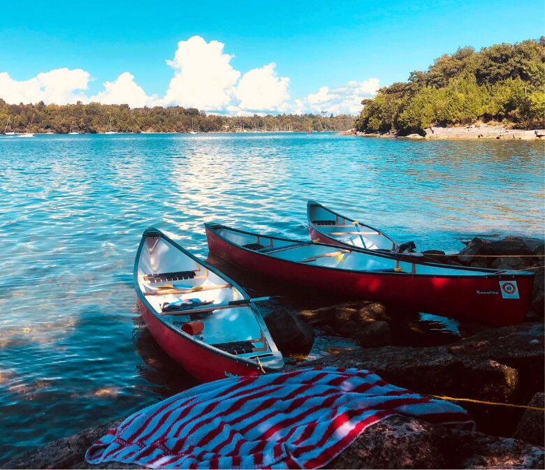 canoes at ontario lake in canada