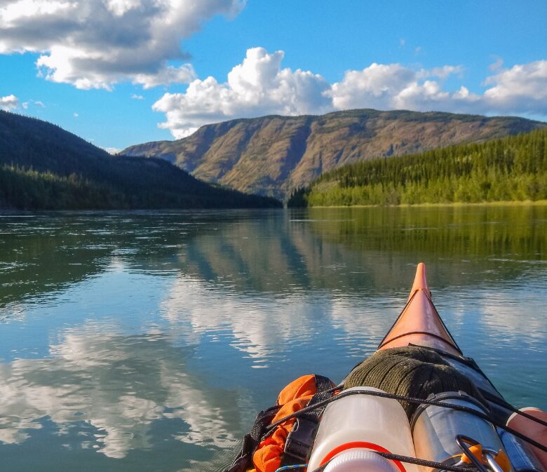 kayak on the lake in yukon canada