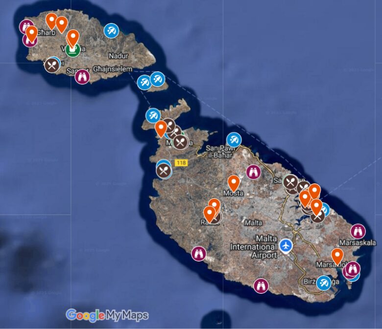 interactive malta map with must-see spots, restaurants, beaches and more for free download