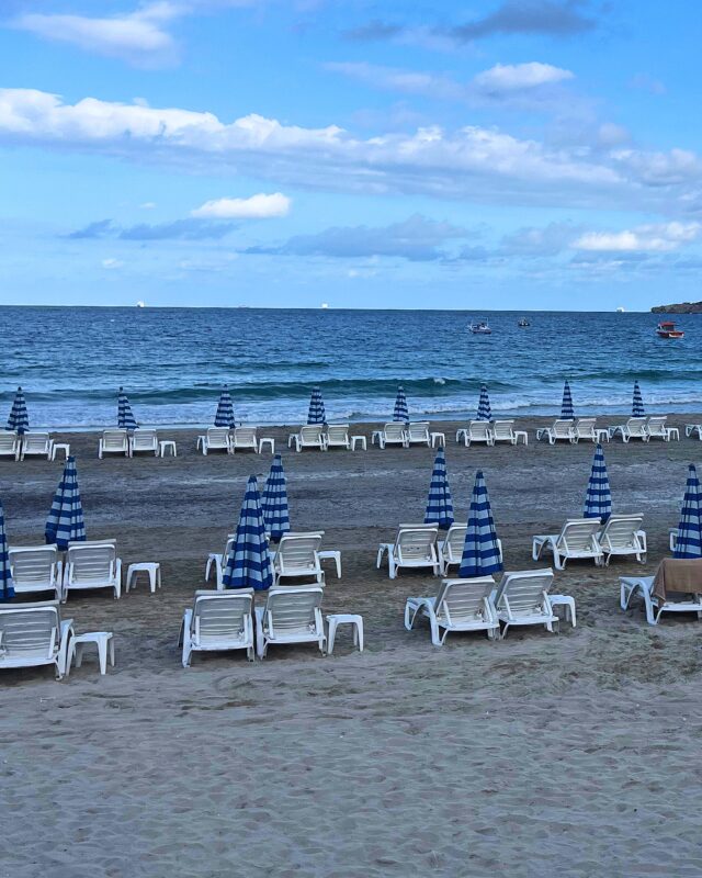 sunbeds and umbrellas at mellieha bay beach