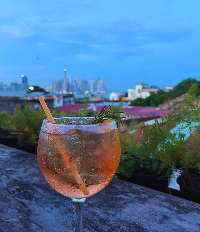 enjoying a drink at sama sky lounge in panama city